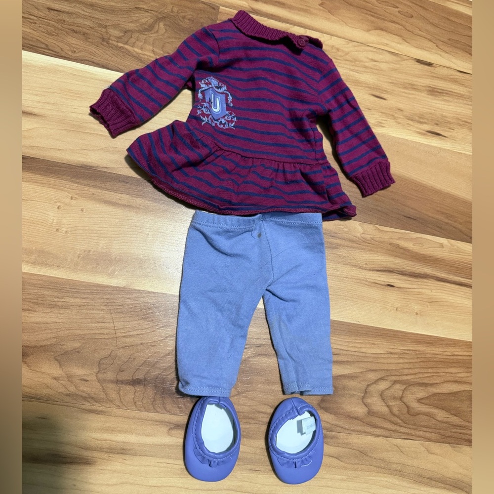 American Girl Striped Dress with Purple Leggings